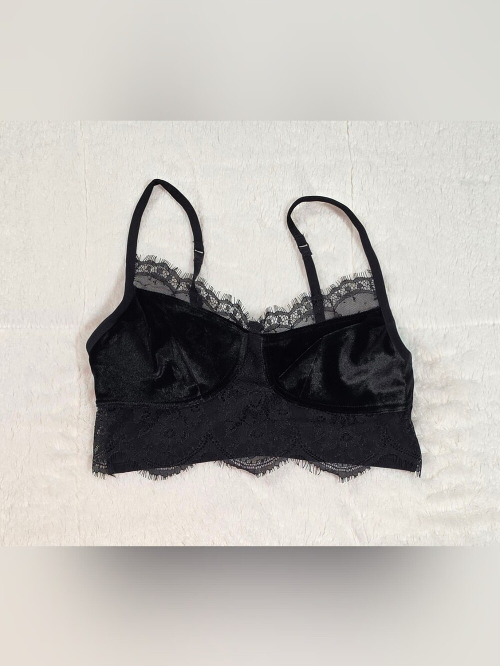 Satin & Lace Longline Bralette in Black(100PC-84)